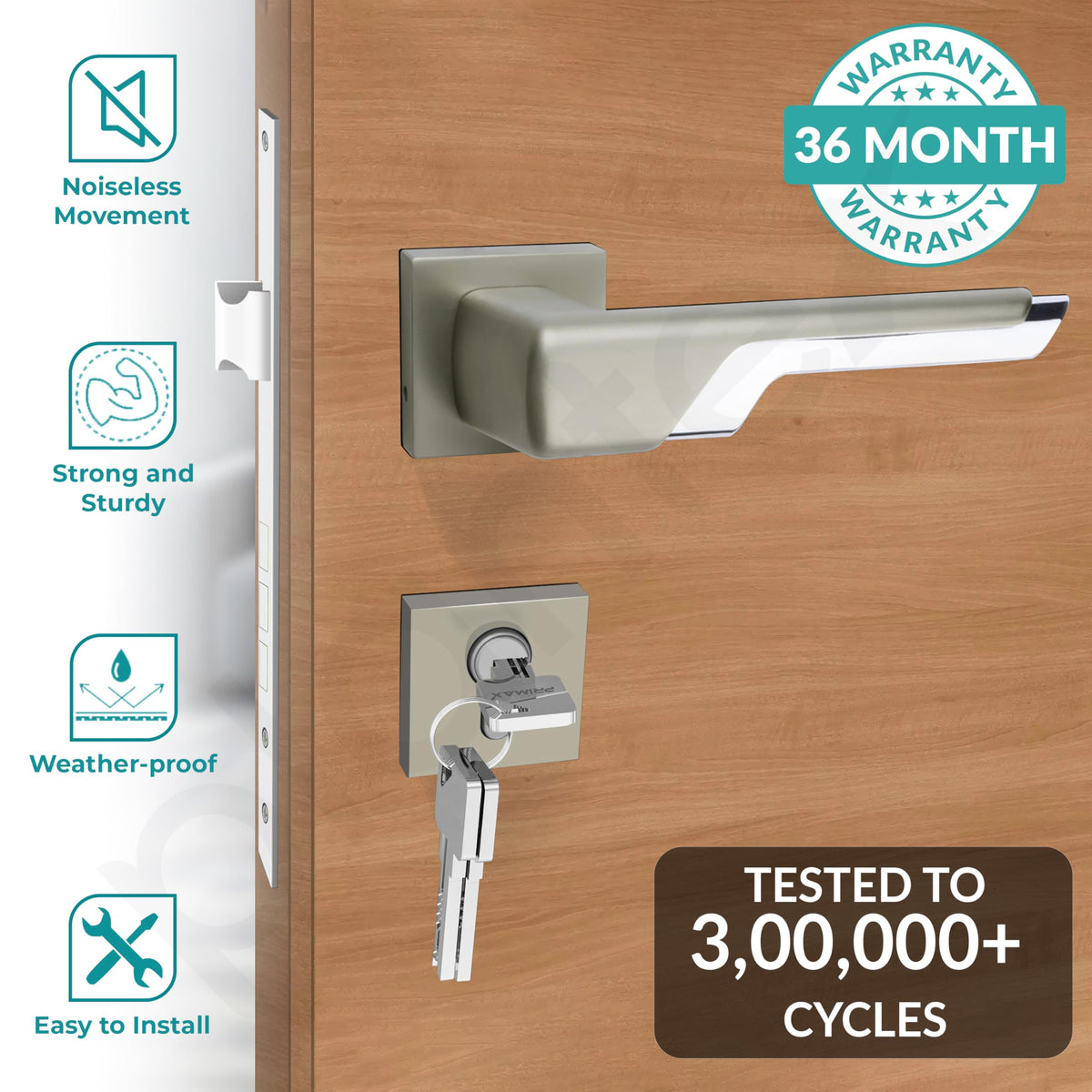 Plantex Premium Main Door Lock for Home with 3 Years of Warranty/Mortise Lock for Door - Main Door Lock Set (7093 - Satin White & Chrome)-2
