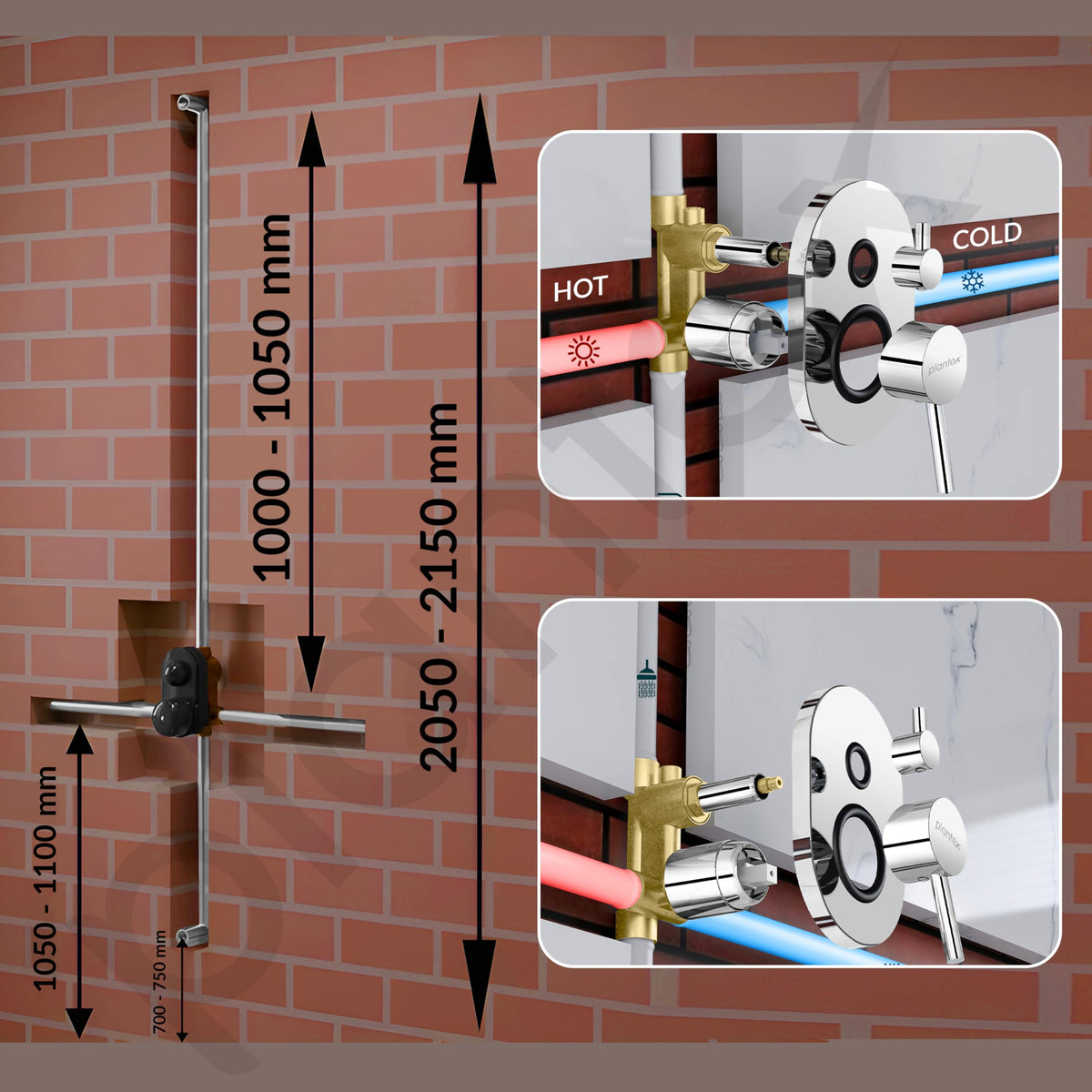 Plantex Brass Diverter Set for Bathroom/Concealed Body High Flow Diverter Full Set with Exposed Part Kit/Bathroom Shower System - (Chrome)-6