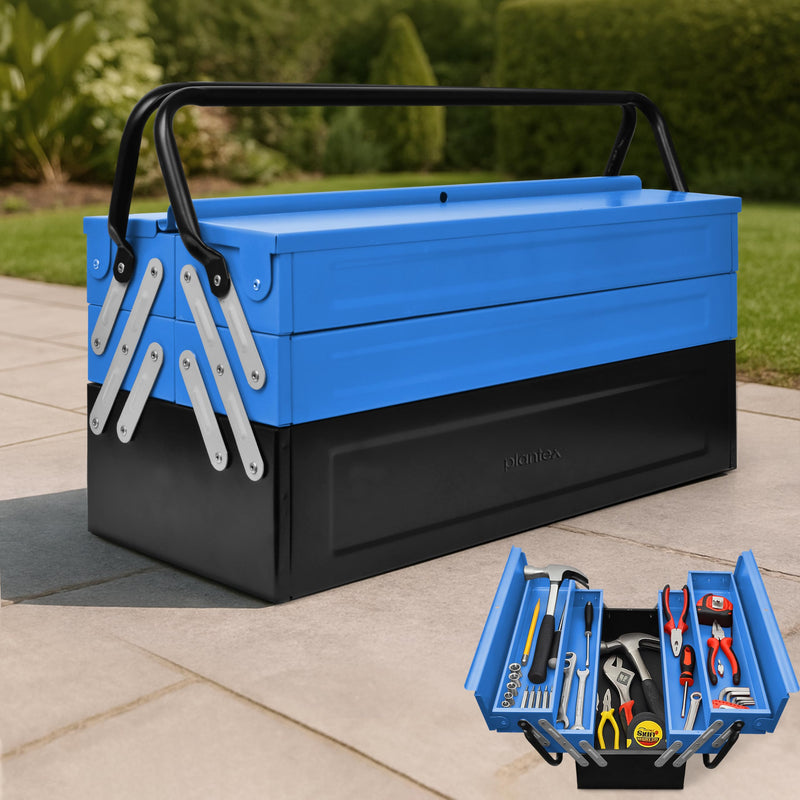 Plantex Metal Tool Box/Tools Box With Large Capacity/Empty Tool Box/Tool Organizer For Carpenter, Garage, And Home Essential Tools - 5 Compartments - (Blue & Black)-1