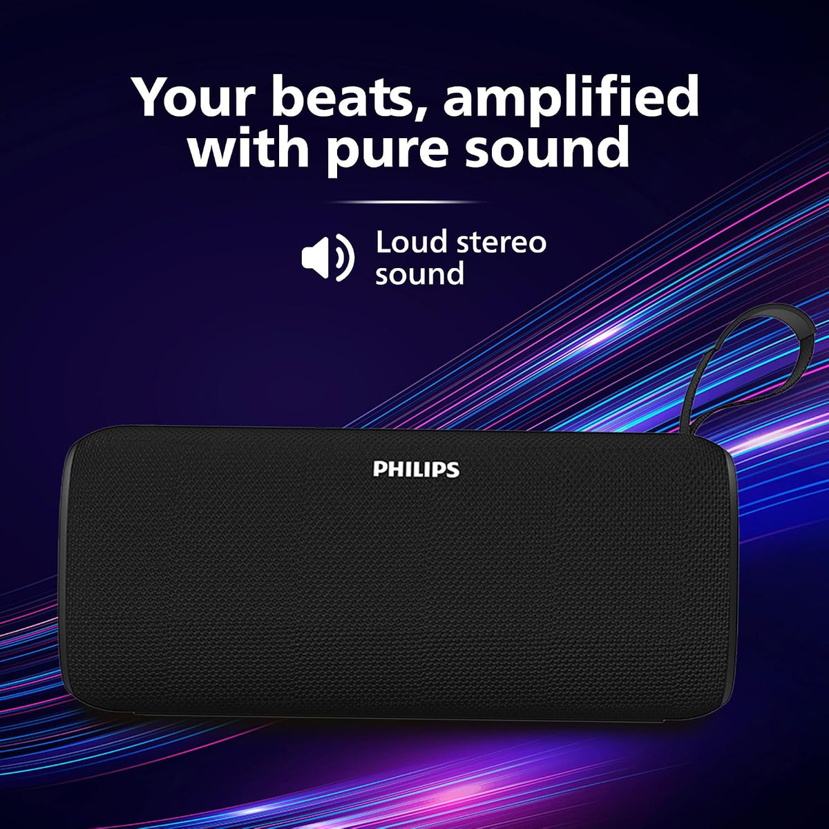 Philips Audio TAS2400BK Portable Bluetooth Speaker with Stereo Sound, 32W RMS, 2400mAh Rechargeable Battery