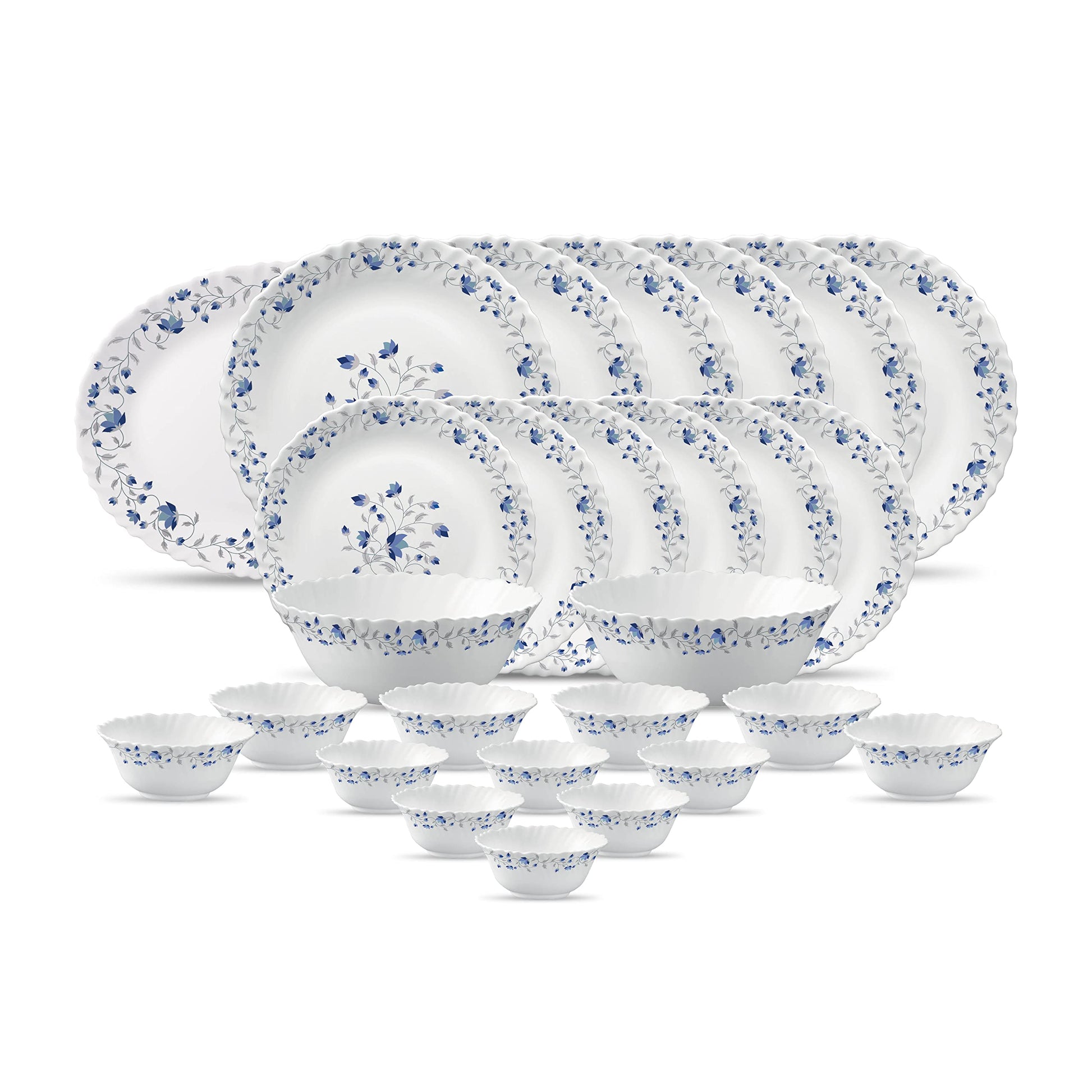 La Opala Diva Classique Collection Opal Glass Crockery | for Family of 6 | Dinner Set 27 pcs Citron Weave | Plates & Bowls for Dining | Microwave Safe | 100% Vegetarian | Extra Strong | White