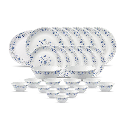 La Opala Diva Classique Collection Opal Glass Crockery | for Family of 6 | Dinner Set 27 pcs Citron Weave | Plates & Bowls for Dining | Microwave Safe | 100% Vegetarian | Extra Strong | White