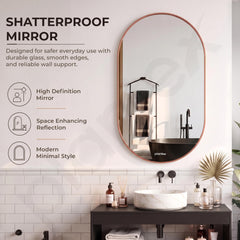 Plantex Aluminium Frame Mirror for Bathroom/Wall Mount Capsule Mirror for Bedroom/Dressing Room/Living Room/Entryway - (Rose Gold, 22x36 Inch)-3
