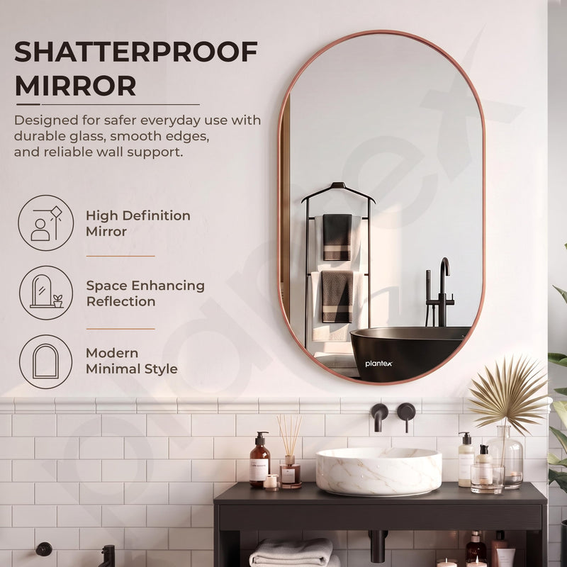 Plantex Aluminium Frame Mirror for Bathroom/Wall Mount Capsule Mirror for Bedroom/Dressing Room/Living Room/Entryway - (Rose Gold, 22x36 Inch)-3
