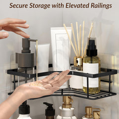 Plantex Alloy Steel Self Adhesive Bathroom Shelf Rack/Bathroom Organizer Without Drill/Corner Shelf for Bathroom Wall/Kitchen Corner Shelves Self Adhesive/Shelves for Kitchen-Pack of 2(Black)-4