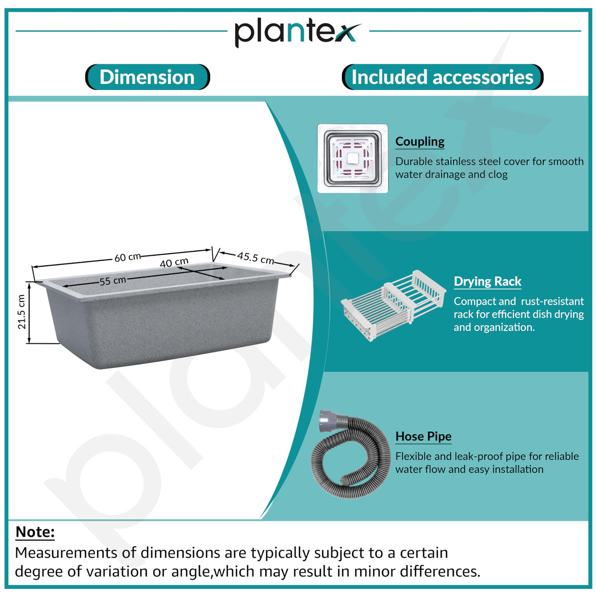 Plantex Quartz Sink for Kitchen/UV Protected Mosaic Grey Kitchen Sink/Granite Single Bowl Sink/Undermount/Topmount (Mosaic Grey-24x18 Inches)-5