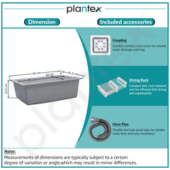 Plantex Quartz Sink for Kitchen/UV Protected Mosaic Grey Kitchen Sink/Granite Single Bowl Sink/Undermount/Topmount (Mosaic Grey-24x18 Inches)-5