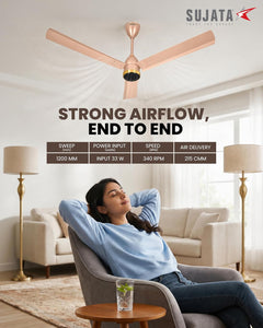Sujata Slim Air BLDC 1200 mm Ceiling Fan with Remote | 5 Star - Topaz Gold