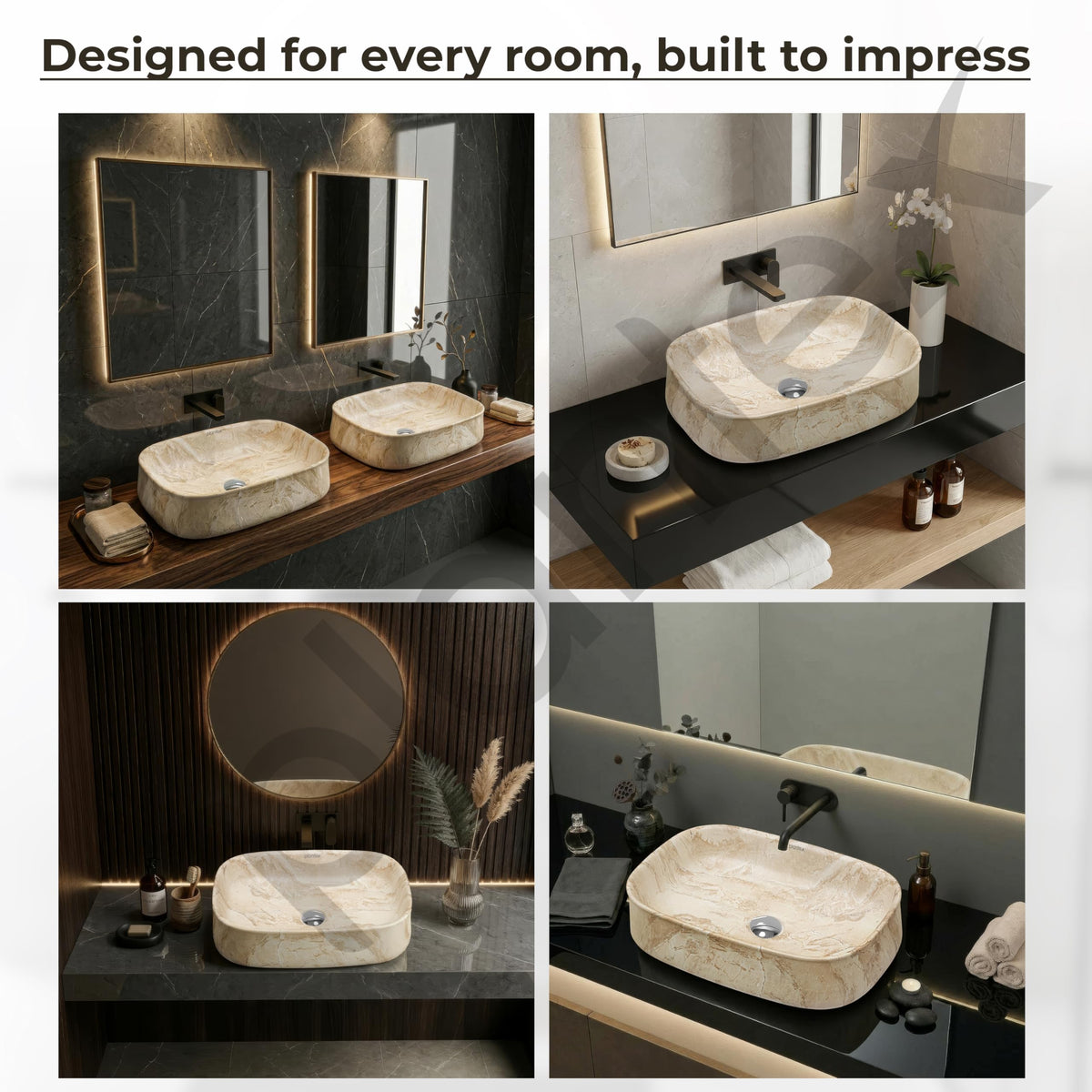 Plantex Wash Basin for Bathroom/Ceramic Table Top Washbasin/Countertop Vessel Sink Basin - (Cream Marble, 21.5 x 15 x 6 Inch)-4