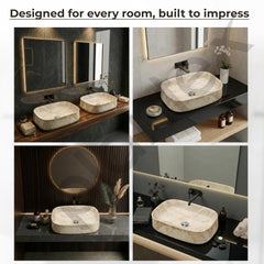 Plantex Wash Basin for Bathroom/Ceramic Table Top Washbasin/Countertop Vessel Sink Basin - (Cream Marble, 21.5 x 15 x 6 Inch)-4