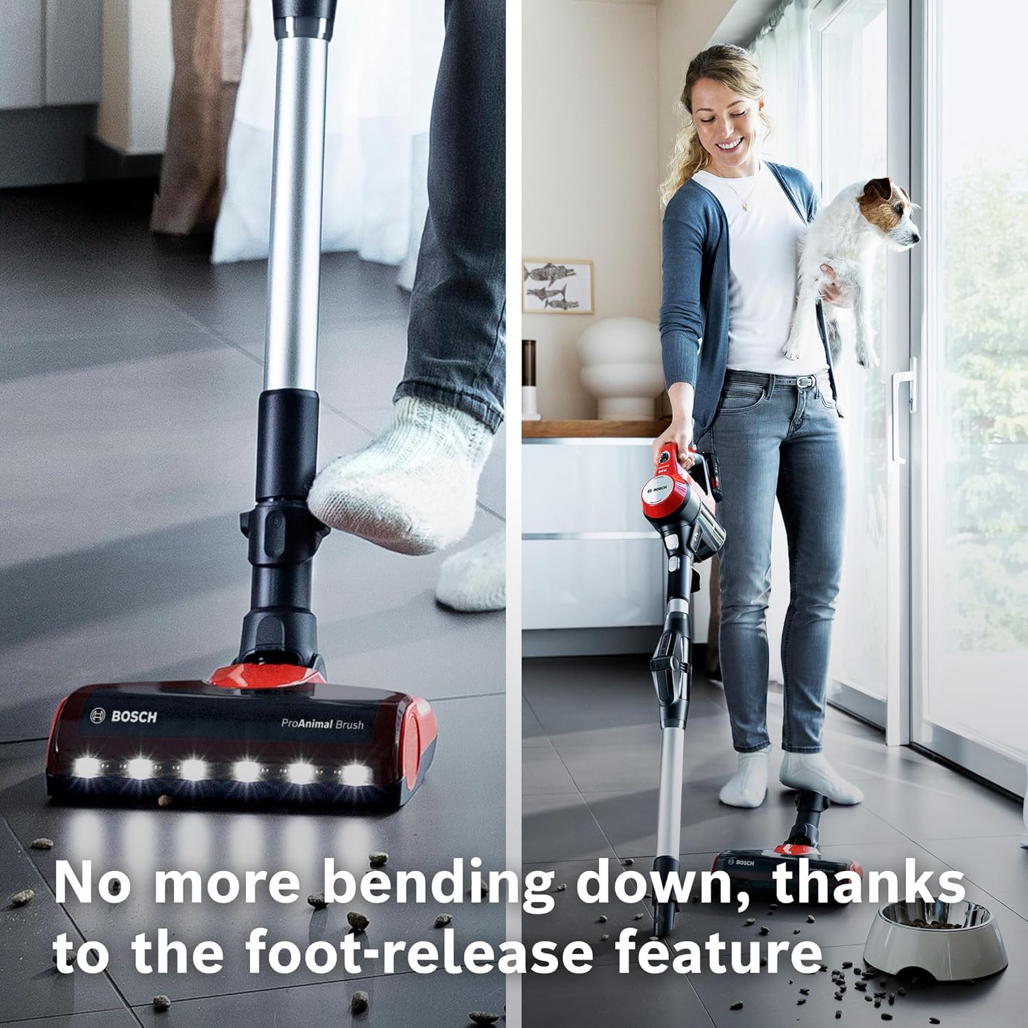 Bosch Unlimited 7 ProAnimal, Cordless Vacuum Cleaner with Rechargeable 3.0 Ah Battery and FlexTube, LED Lighting, 10 Year Motor Warranty, in Tornado Red