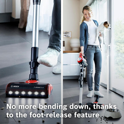 Bosch Unlimited 7 ProAnimal, Cordless Vacuum Cleaner with Rechargeable 3.0 Ah Battery and FlexTube, LED Lighting, 10 Year Motor Warranty, in Tornado Red