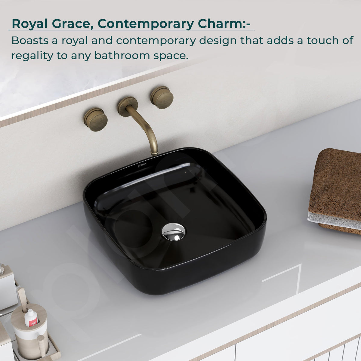 Plantex Premium Ceramic Tabletop Washbasin/Black Countertop Wash Basin/Tabletop Basin for Bathroom/Small Wash Basin (16 x 16 x 5 Inch)-5