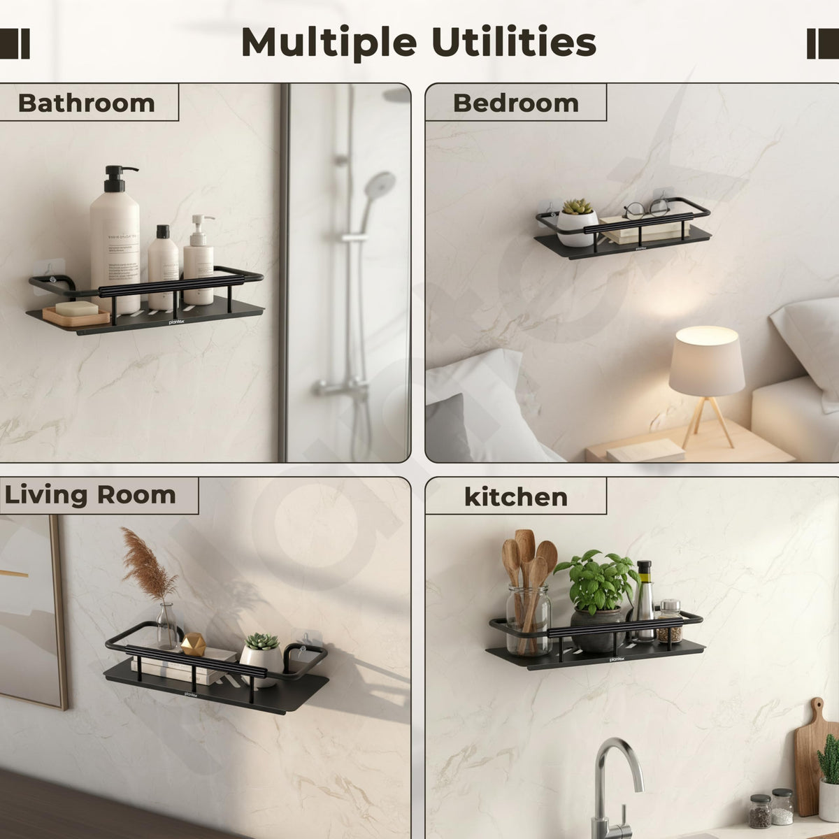 Plantex Self Adhesive Bathroom Shelf/Stainless Steel Bathroom Shelf Rack/Wall Shelf for Bathroom/Bathroom Organiser Without Drill/Bathroom Accessories Set- Pack of 1 (12x5 inches, Black)-6
