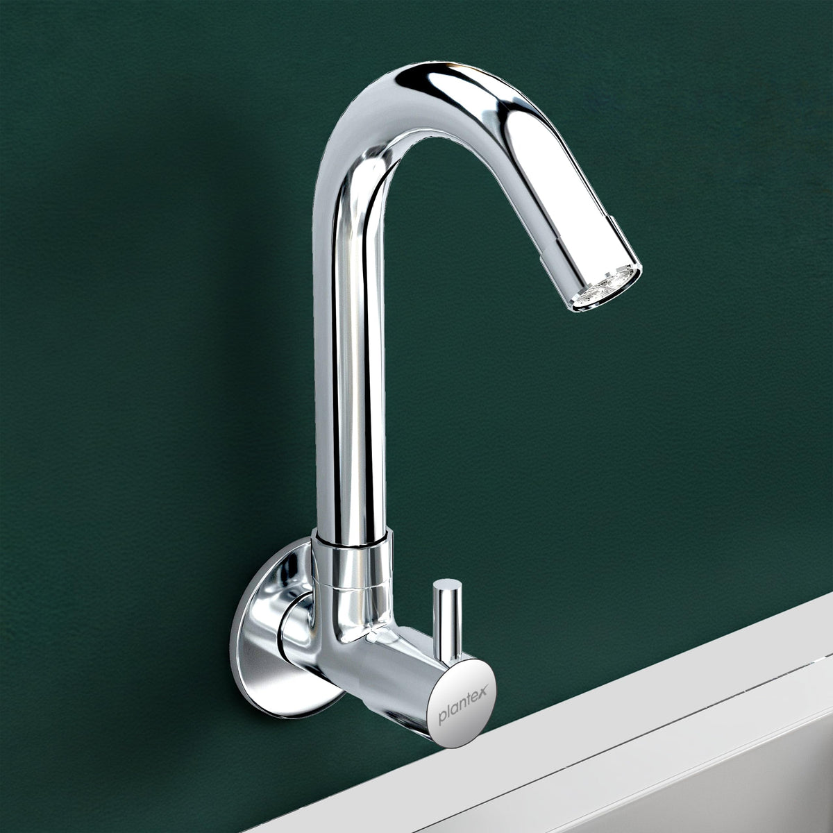 Plantex Sink Tap for Kitchen Basin with Brass Spindle/Wall Mount Kitchen Sink Tap with Wall Flange and Water Saving -(MKS-1277-Chrome)-1