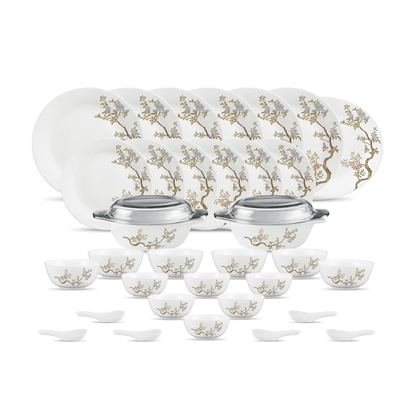 Diva by La Opala, Pearl Collection, Opal Glass Dinner Set 35 pcs, Zen Garden, White