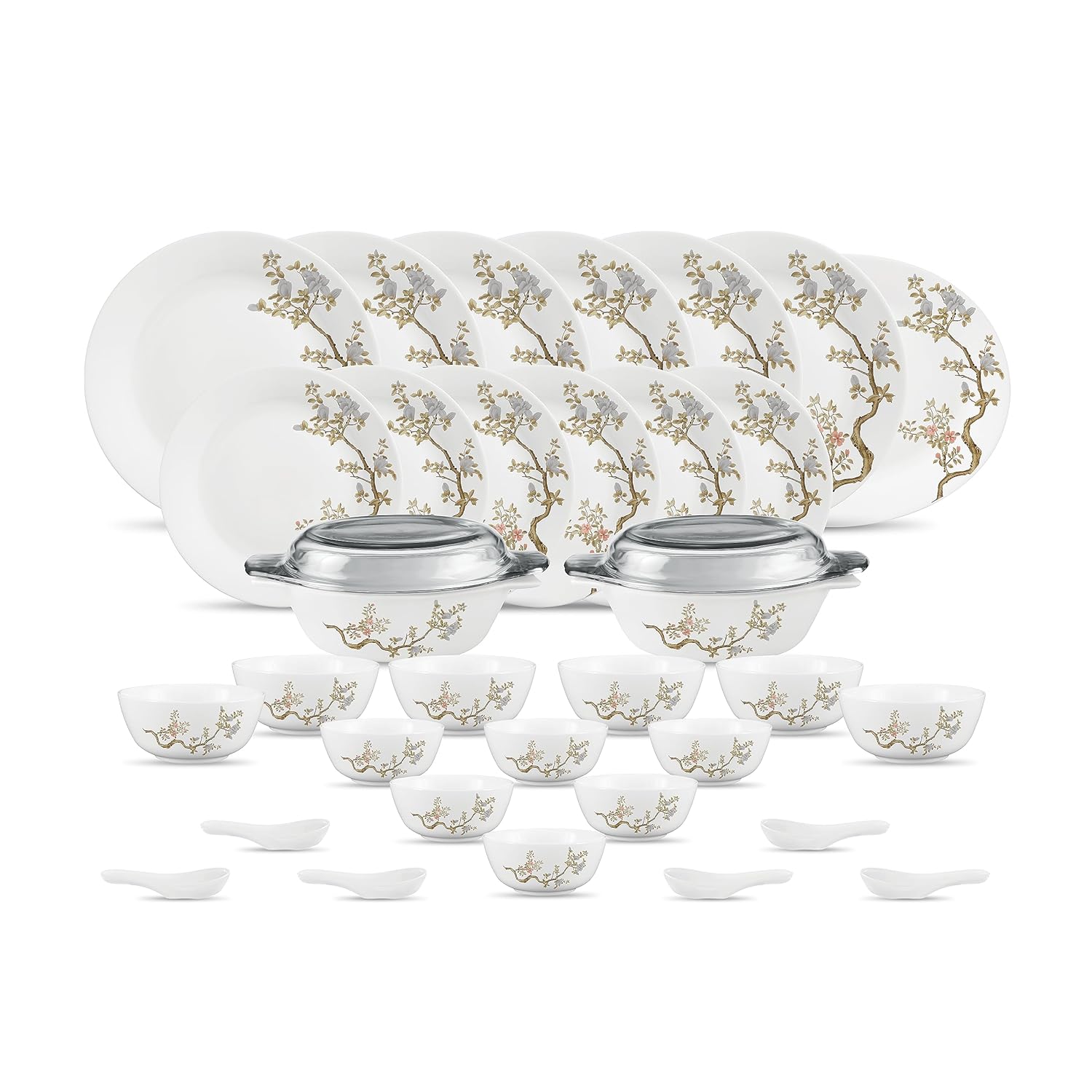 Diva by La Opala, Pearl Collection, Opal Glass Dinner Set 35 pcs, Zen Garden, White