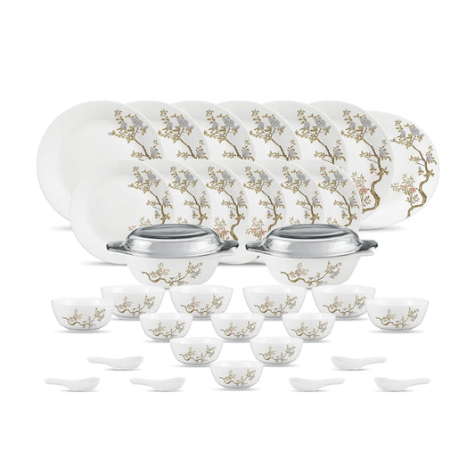 Diva by La Opala, Pearl Collection, Opal Glass Dinner Set 35 pcs, Zen Garden, White