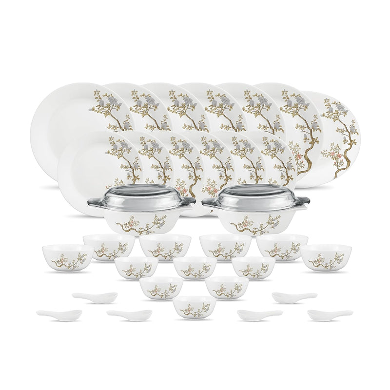 Diva by La Opala, Pearl Collection, Opal Glass Dinner Set 35 pcs, Zen Garden, White