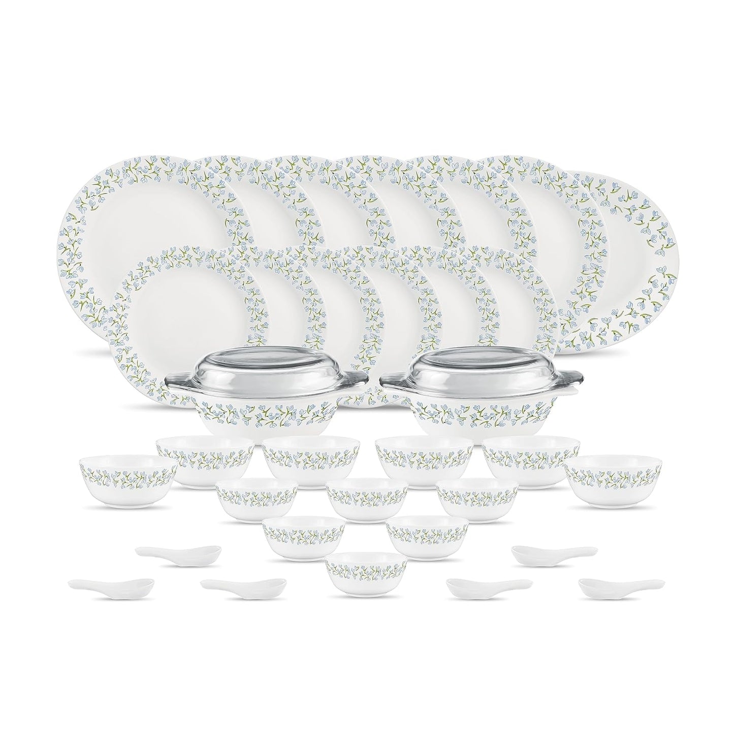 Diva by La Opala, Pearl Collection, Opal Glass Dinner Set 35 pcs, Silky Cluster, White
