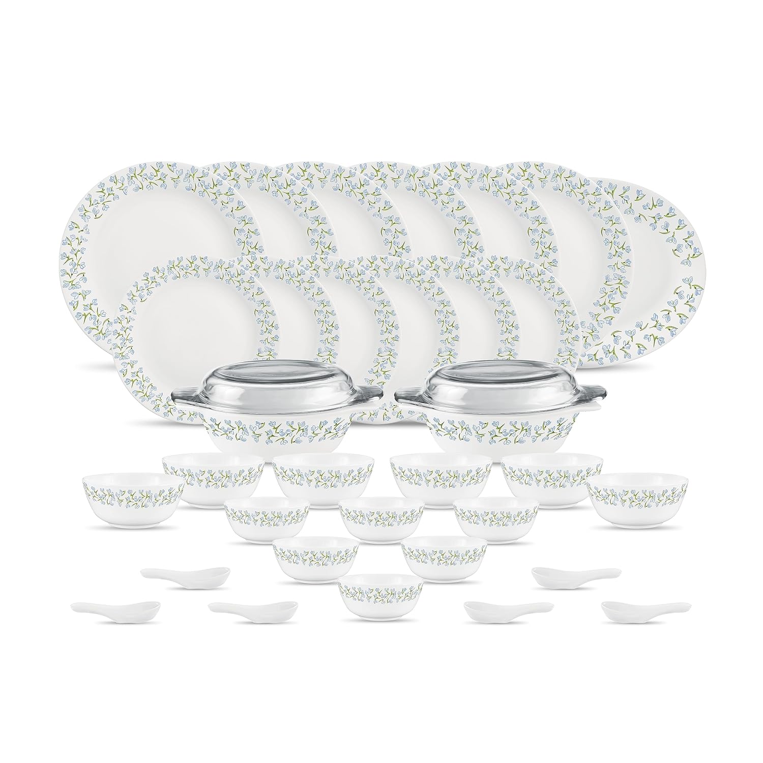 Diva by La Opala, Pearl Collection, Opal Glass Dinner Set 35 pcs, Silky Cluster, White