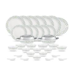 Diva by La Opala, Pearl Collection, Opal Glass Dinner Set 35 pcs, Silky Cluster, White