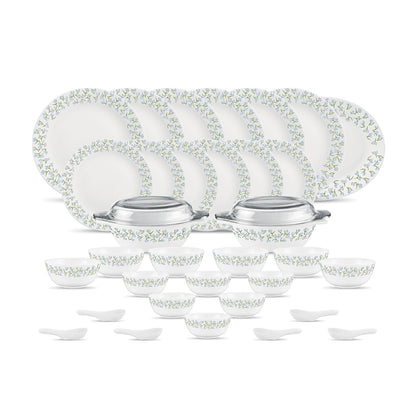 Diva by La Opala, Pearl Collection, Opal Glass Dinner Set 35 pcs, Silky Cluster, White