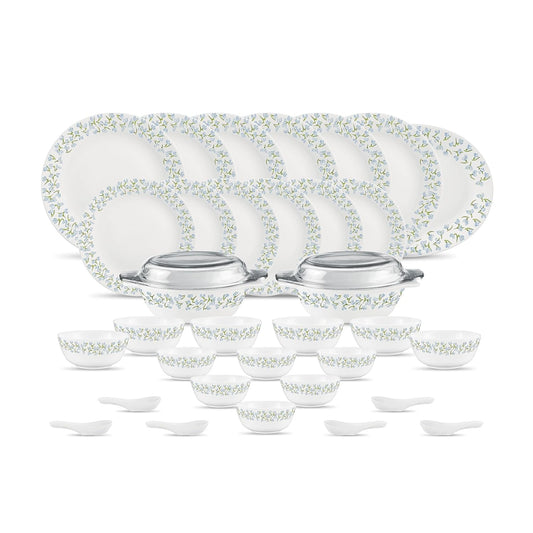 Diva by La Opala, Pearl Collection, Opal Glass Dinner Set 35 pcs, Silky Cluster, White