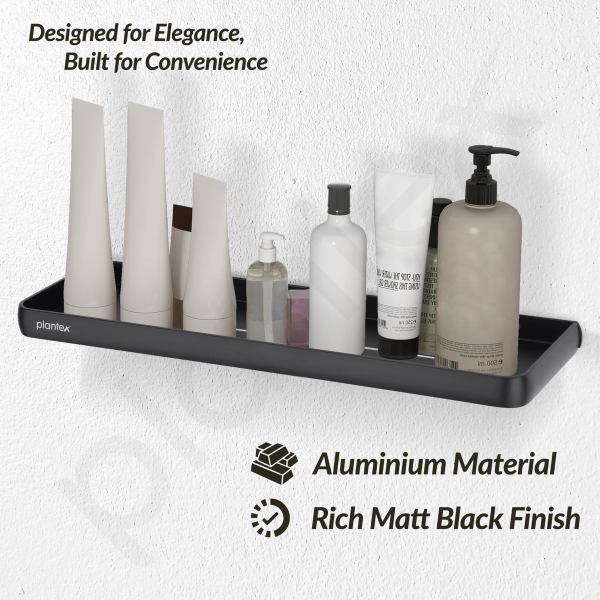 Plantex Shelf for Bathroom/Self Adhesive Wall Shelves/No Drill Bathroom Organizer/18x5 inch Shelf for Home/Office/Hotel - Pack of 1 (1502, Black)-5