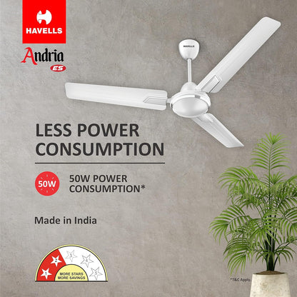 Havells 1200Mm Andria Energy Saving Ceiling Fan (Pearl White, Pack Of 1) 2 Stars