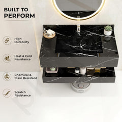 Plantex Floating Vanity/Slab Tile Vanity with Washbasin for Bathroom/Wall Mount Cabinet with Sink - (Dustin Black - 80 X 45 cm)-3