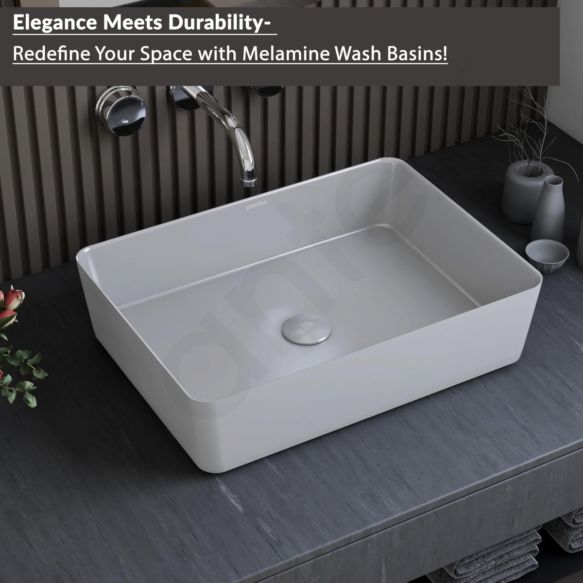 Plantex Melamine Wash Basin/Basin for Bathroom/Tabletop Wash Basin/Restaurants/Office (Grey, 18 x 13 x 4.5 Inch)-6