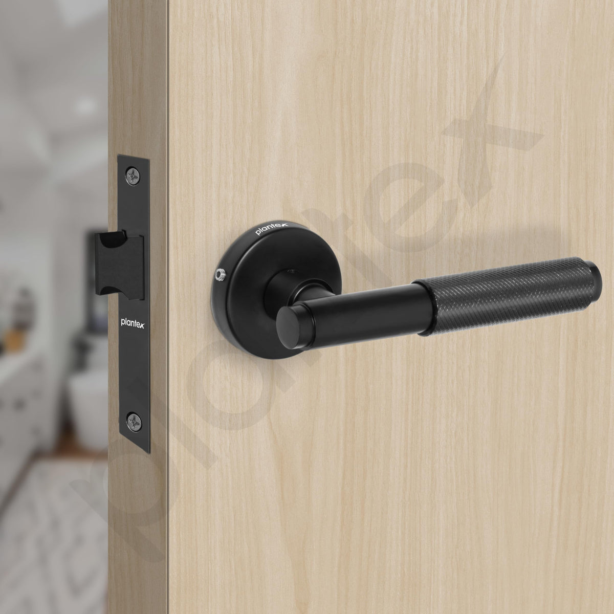 Plantex Heavy Duty Bathroom Door Lock/Mortise Keyless Handle Set for Home/Store Room/Bathroom/Balcony/Office with Baby Latch (Black)-5