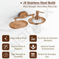 Plantex J4 Stainless Steel Soap Dish with Liquid Dispenser/Soap Stand for Bathroom Wall Mount/Shampoo Dispenser/Bathroom Accessories (PVD Rose Gold Finish) Onix-2