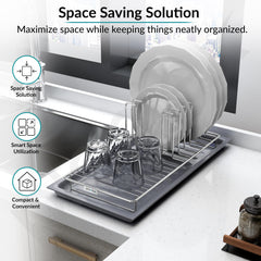 Plantex Stainless Steel Dish Drying Rack for Kitchen with Drain Tray/Plate & Thali Stand/Utensil, Bowl & Glass Holder/Countertop Dish Drainer Organizer Pack of 1 (Chrome & Grey)-6