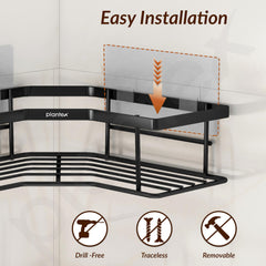 Plantex Alloy Steel Self Adhesive Bathroom Shelf Rack/Bathroom Organizer Without Drill/Corner Shelf for Bathroom Wall/Kitchen Corner Shelves Self Adhesive/Shelves for Kitchen-Pack of 2(Black)-5