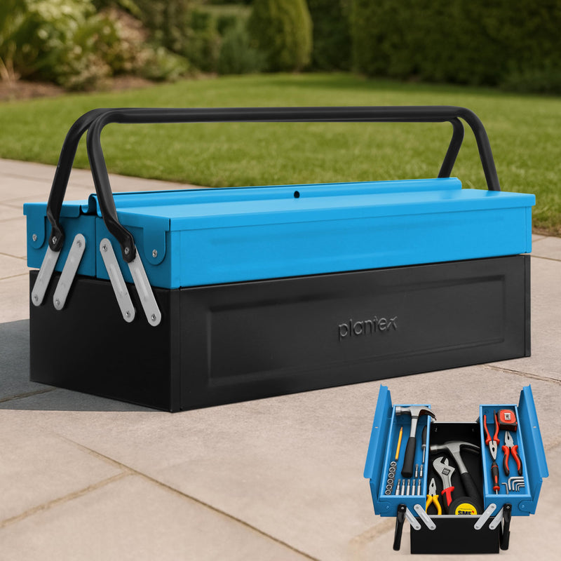 Plantex 18 Inch Metal Tool Box/Empty Tool Kit Box With Large Capacity & Strong Handle/3 Layer Compartment Tools Box for Home Use/Tool Organizer for Essential Tools - (Blue & Black)-1
