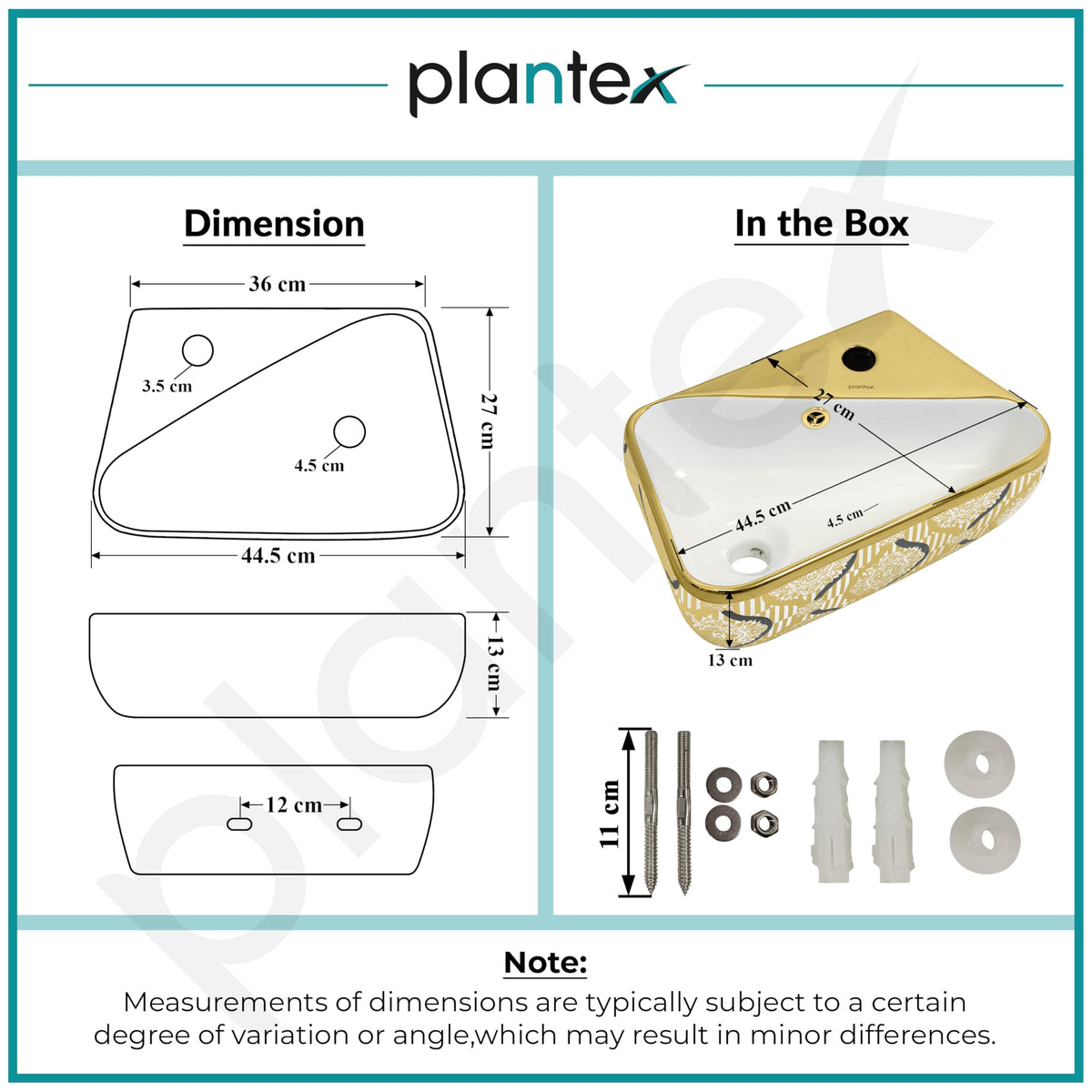 Plantex Ceramic Designer Washbasin for Bathroom/Wall Hung Wash Basin/Rectangle Basin for Home/Office/Hotel (17.5x10.5x5 Inch - White & Gold)-3