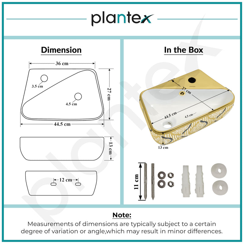Plantex Ceramic Designer Washbasin for Bathroom/Wall Hung Wash Basin/Rectangle Basin for Home/Office/Hotel (17.5x10.5x5 Inch - White & Gold)-3