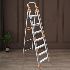 Plantex Secura 7 Step Aluminium Ladder for Home/Foldable Ladder with Safe Hand Rails/5 Year Manufacturer Warranty(Orange-Chrome)
