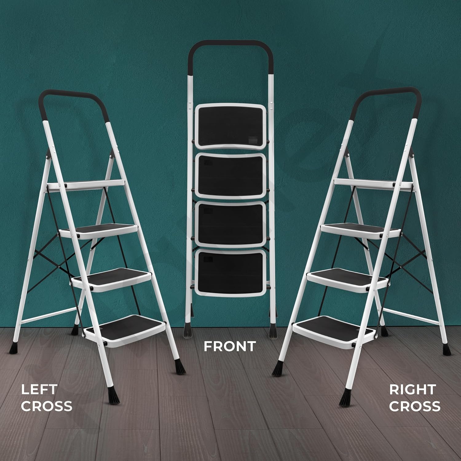 Plantex Alloy Steel 4 Step Ladder For Home/Foldable Strong Wide Step Ladder/Anti- Skid 4 Step Ladder - (White & Black)