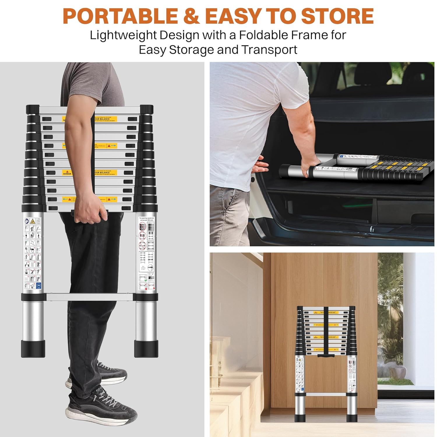 BonKaso VertiPro 3.8M(12.5Ft) Telescopic Ladder|Aluminum Ladder 13 Steps|Multipurpose for Home & Outdoor use with Self Lock Mechanism|EN131 Certified Max Load Capacity of 150kg