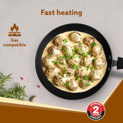 AGARO Elite Hard Anodised Tapper Frying Pan, 1.5L Capacity, 24 cm Diameter, Gas Oven Compatible, 3 mm Thick Plate, Riveted Handle, Frying, Cooking, Serving, Black