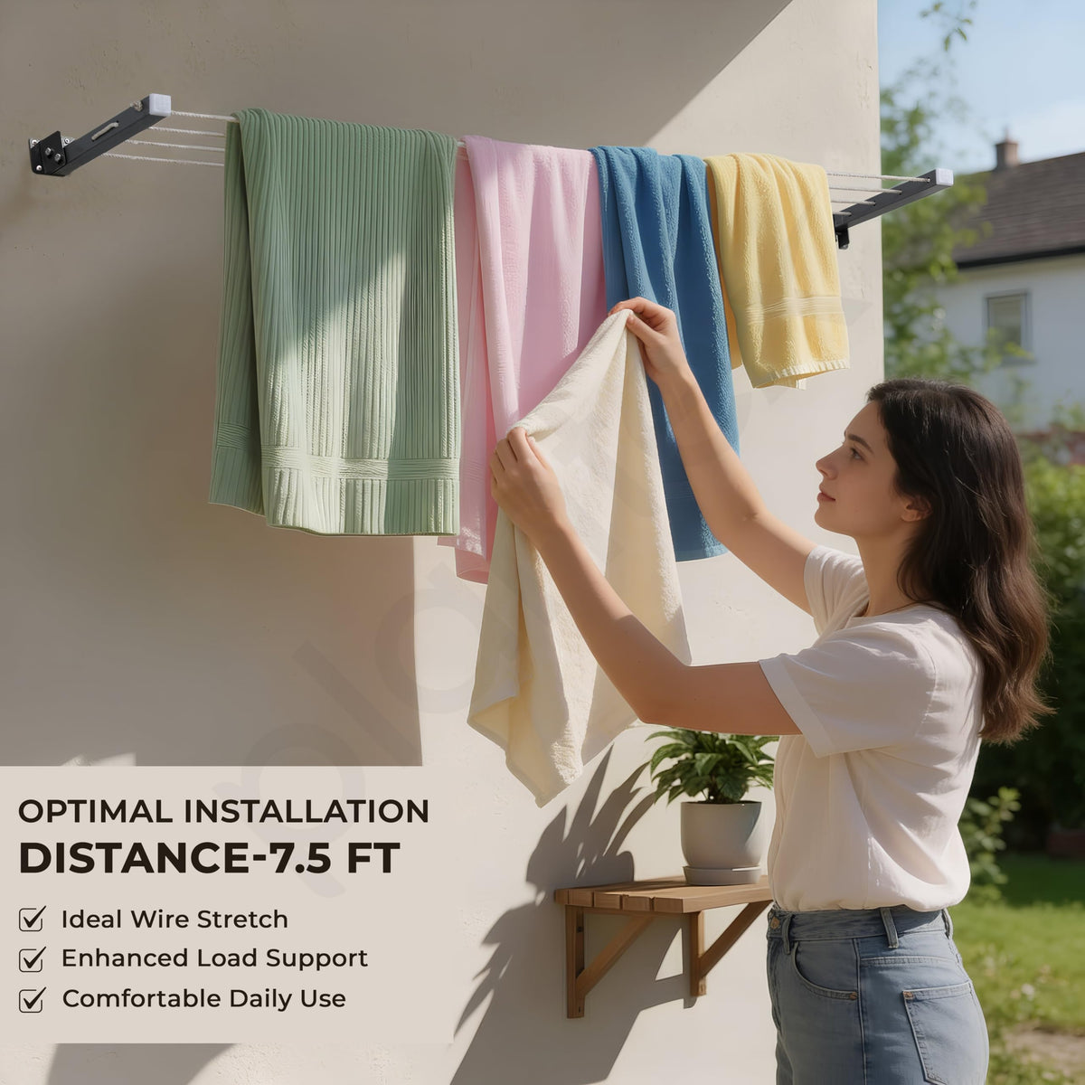 Plantex GI Steel Foldable Wall Mount Cloth Drying Stand with 30 Ft Rope/Wall Hanging Clothes Dryer Rack for Indoor & Outdoor Use/Space-Saving Design for Laundry or Utility Room Grey-4