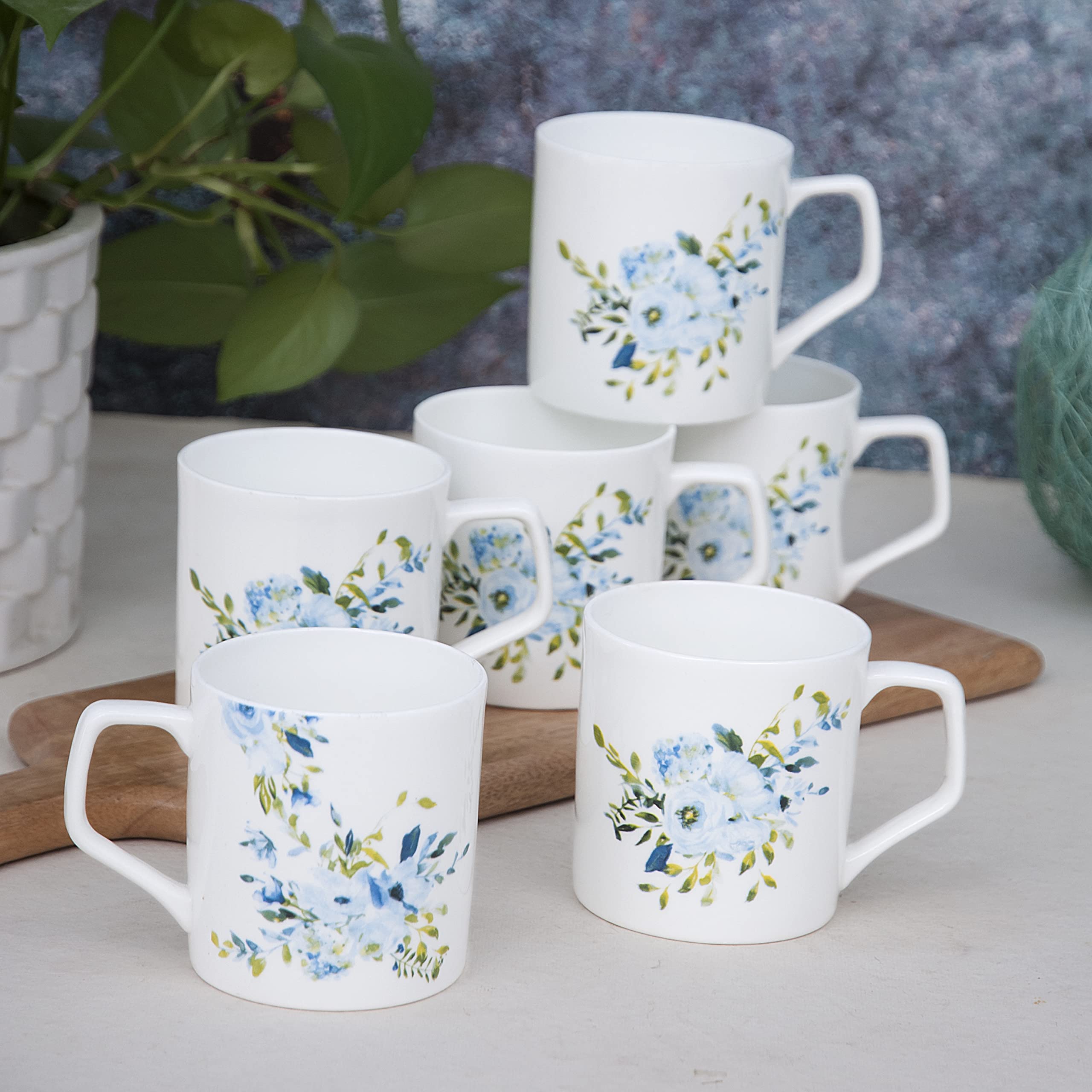 Clay Craft Cream Imperial Cup & Saucer 180ml, Set of 12 (6 Cups + 6 Saucers) Blue