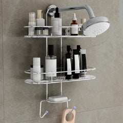 Plantex Self Adhesive Bathroom Stainless Steel Shelf/5in1 Multipurpose Shower Caddy/Storage Shelf/Soap Holder/Stand/Bathroom Accessories(Oval-Chrome Silver)-1