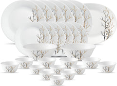 La Opala Diva Ivory Collection Opal Glass Crockery | for Family of 6 | Dinner Set 27 pcs Yellow Grace | Plates & Bowls for Dining | Microwave Safe | 100% Vegetarian | Extra Strong | Light & White
