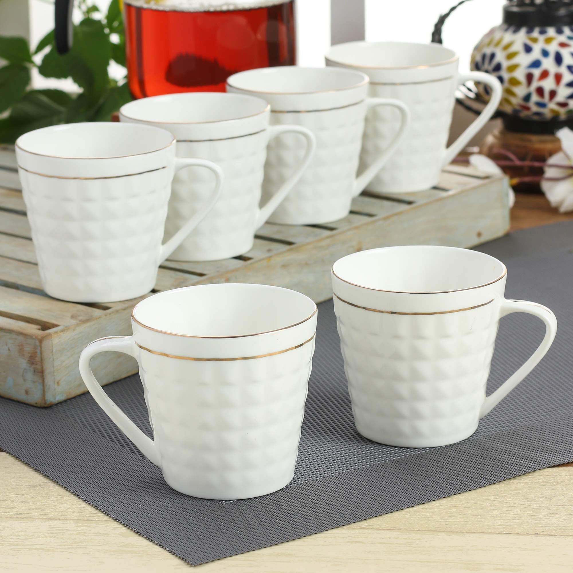 Clay Craft Elegant Gold Line Coffee/Tea Cups Set of 6 Perfect for Daily use 180 ml, White, Standard (Asian-Set of 6)