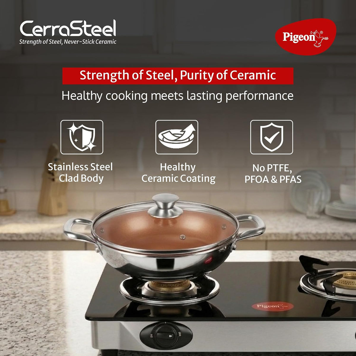 Pigeon Cerrasteel 24 cm Ceramic Coated Non-Stick Kadai