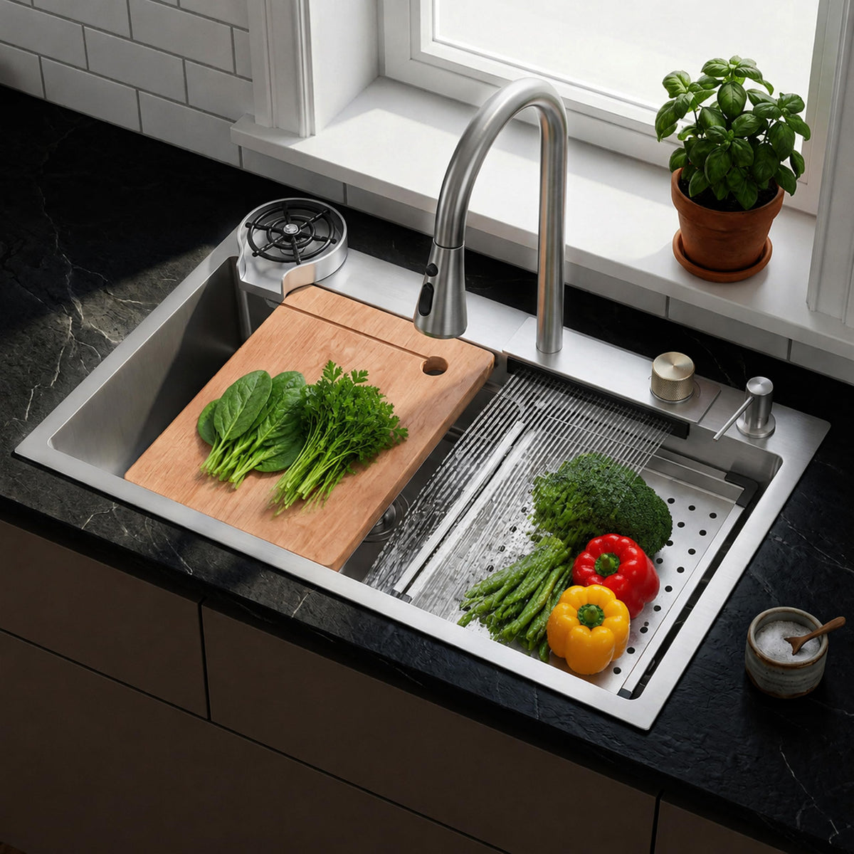 Plantex Kitchen Sink for Home/304 Grade Stainless Steel Waterfall Kitchen Sink with Anti-Scratch Design/Sink with Pull-Down Faucet - (30x18x10 Inch, Matt)-1